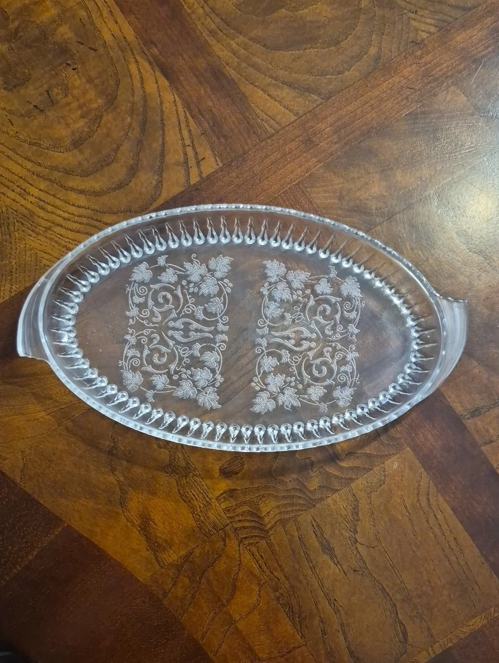 Vintage, 1930's Martinville Clear Glass Serving Tray with Floral Etching - Clear